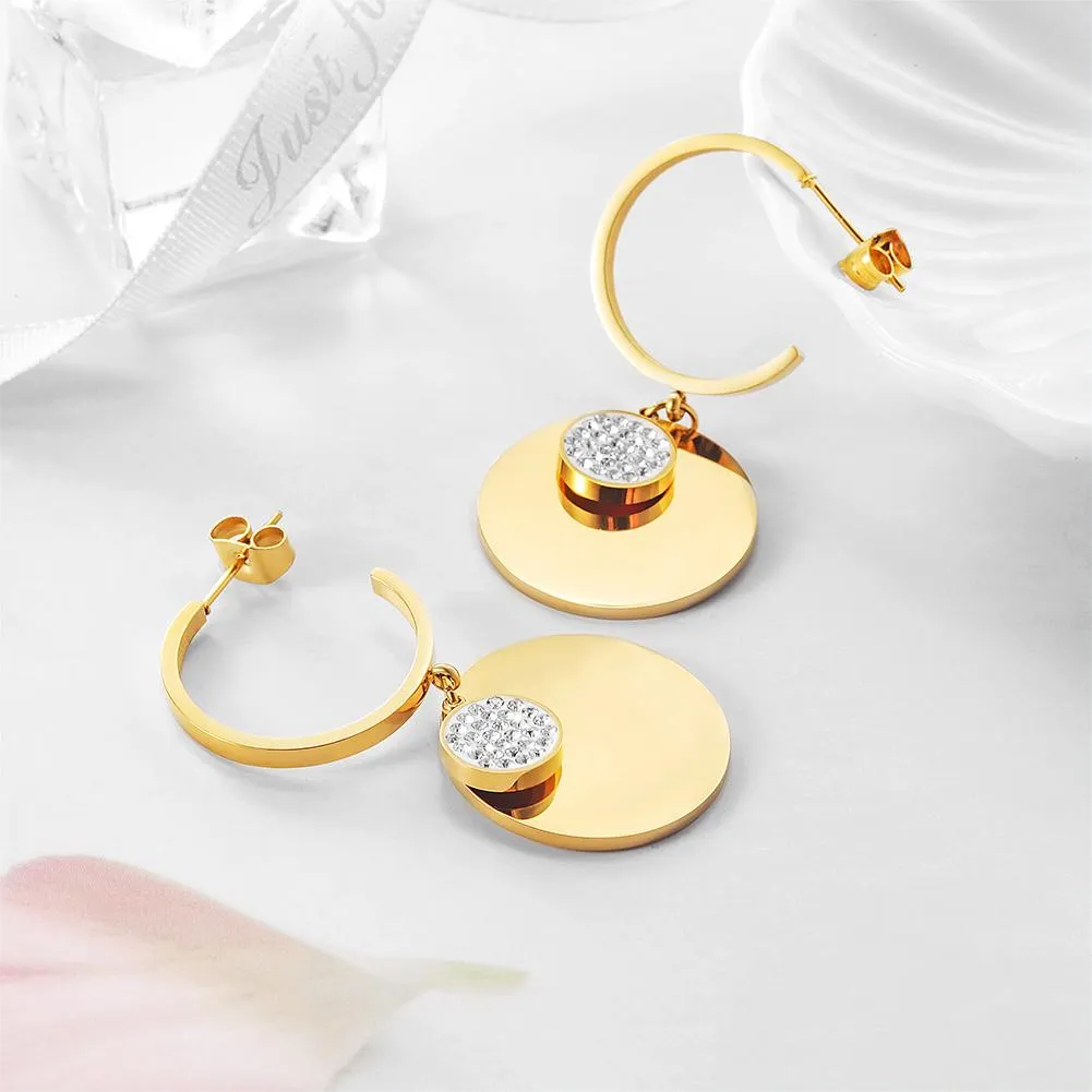 Gold CZ Double Round Dangle Earrings - Hypoallergenic Statement Jewelry for Women