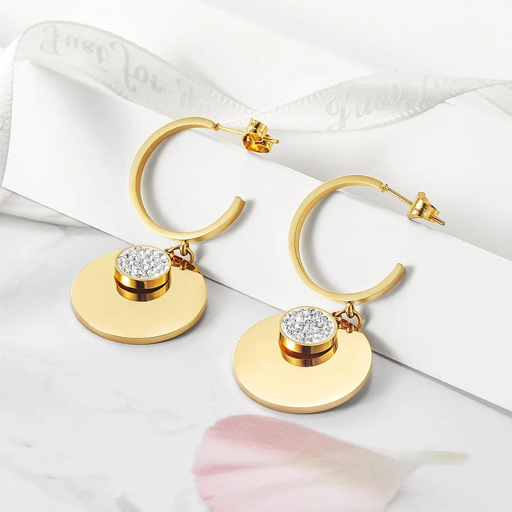 Gold CZ Double Round Dangle Earrings - Hypoallergenic Statement Jewelry for Women