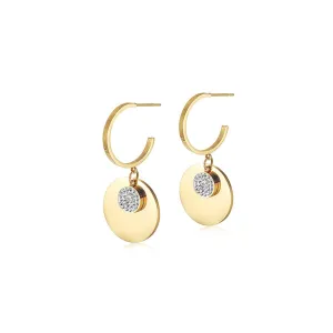 Gold CZ Double Round Dangle Earrings - Hypoallergenic Statement Jewelry for Women