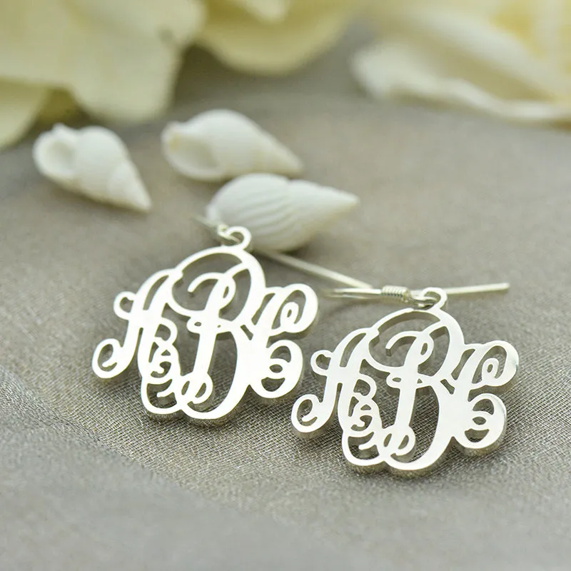 Gold Fancy Script Dangle Monogram Earrings