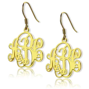 Gold Fancy Script Dangle Monogram Earrings