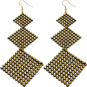 Gold Long Triple Mesh Dangle Earrings