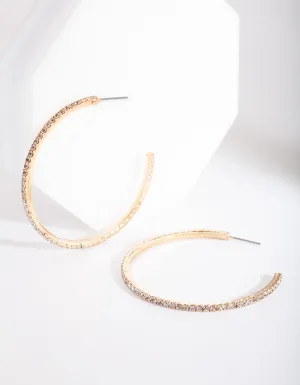 Gold Thin Diamante Hoop Earrings