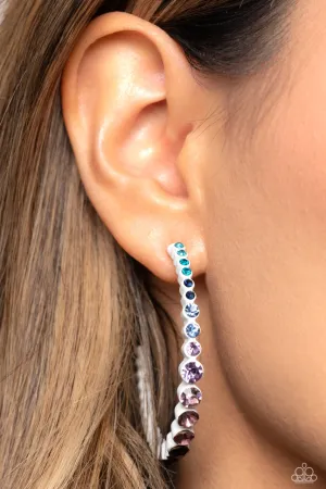 Gossip CURL - Multi - Ombre Blue, Pink, Purple Rhinestone White Painted Metal Paparazzi Hoop Earrings