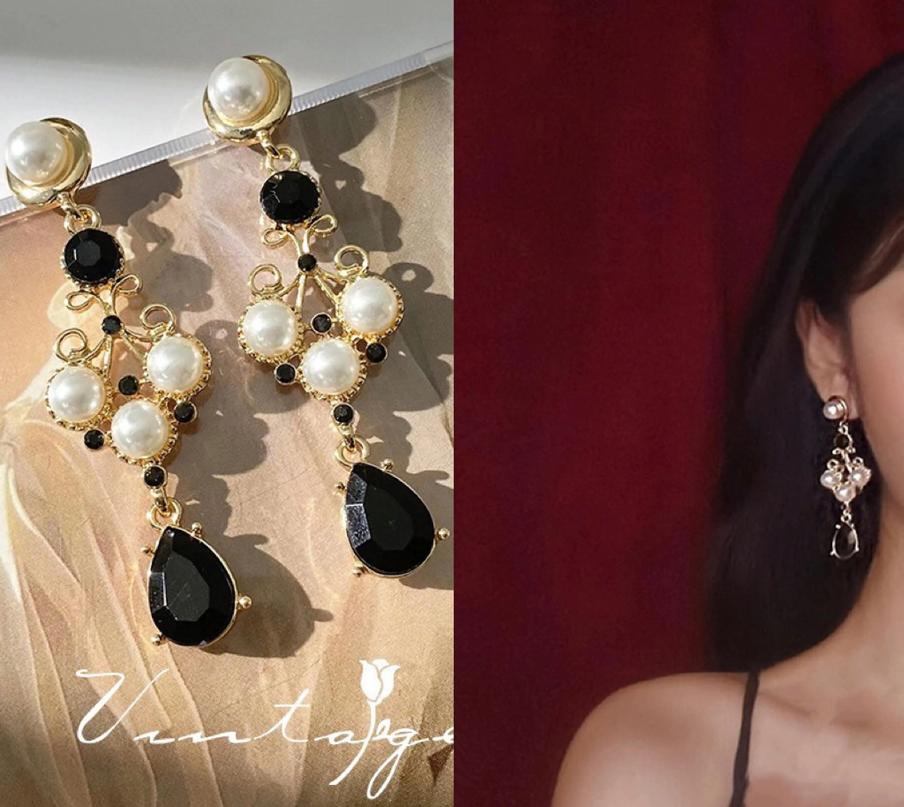Gothic Black Teardrop Earrings