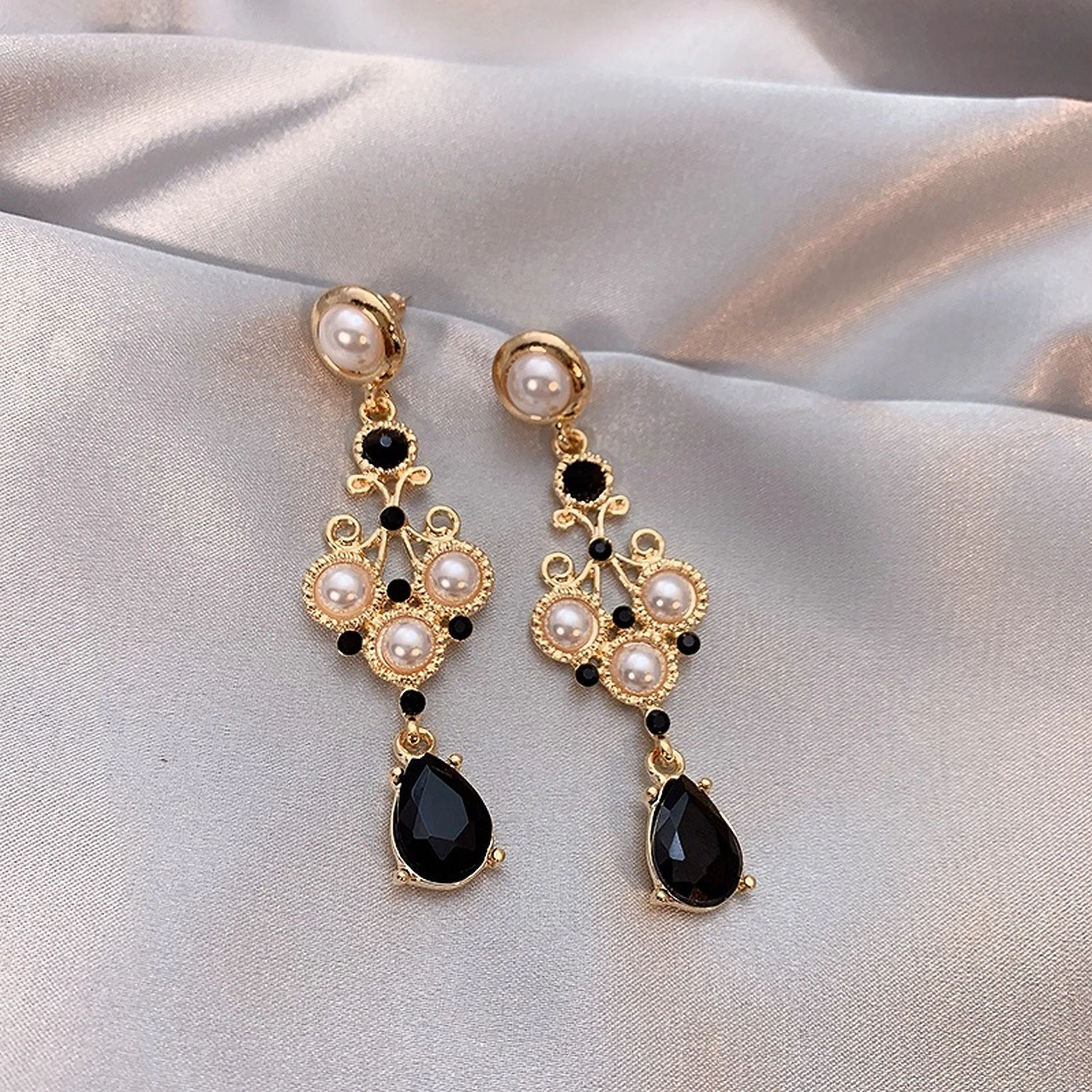 Gothic Black Teardrop Earrings