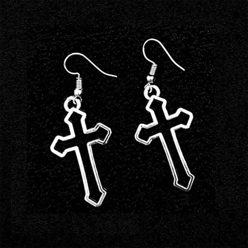 Gothic Personality Cool Hoop Earrings Dangle Cross