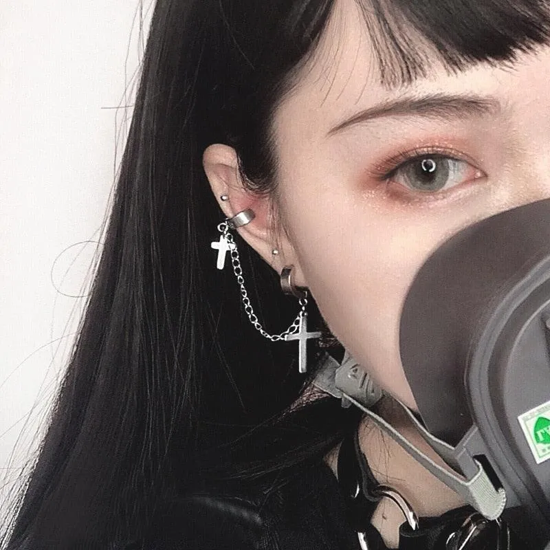 Gothic Personality Cool Hoop Earrings Dangle Cross