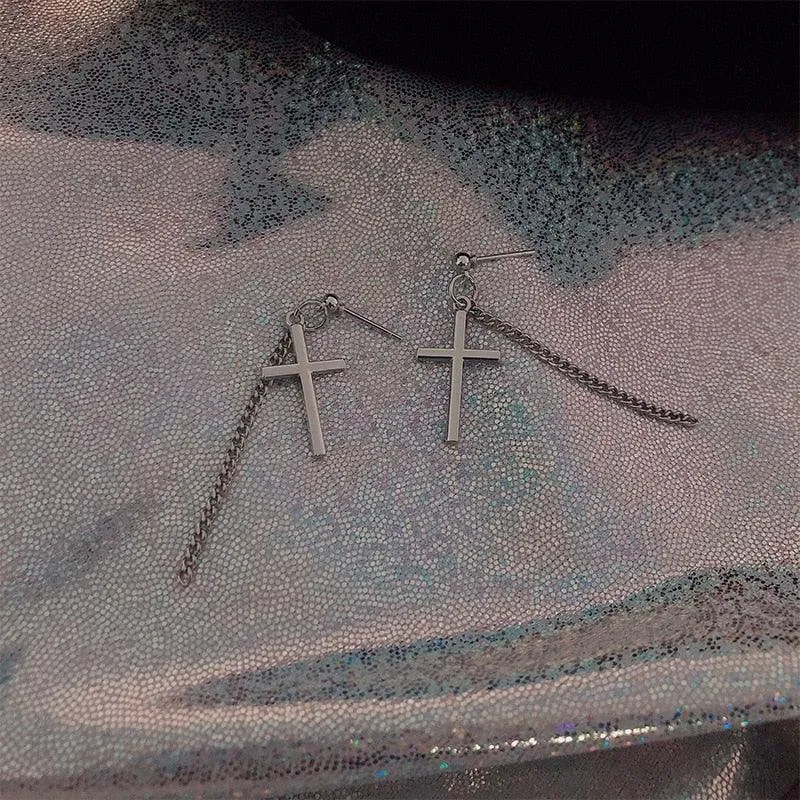 Gothic Personality Cool Hoop Earrings Dangle Cross