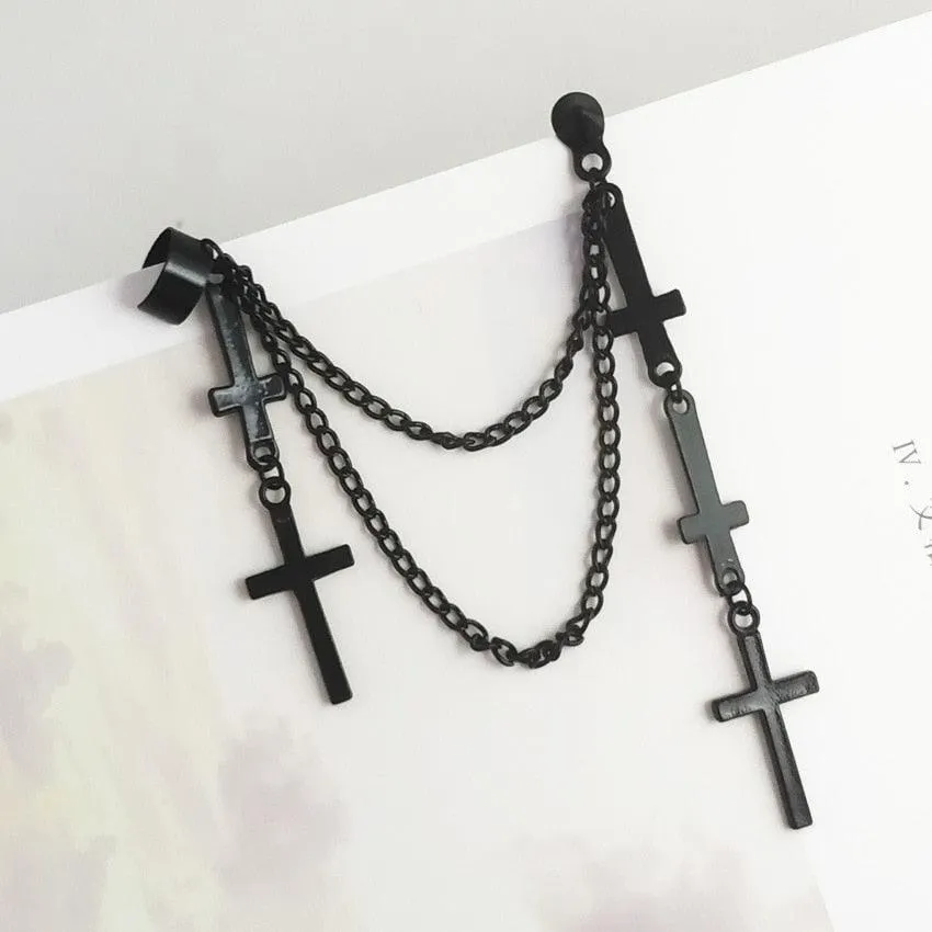 Gothic Personality Cool Hoop Earrings Dangle Cross