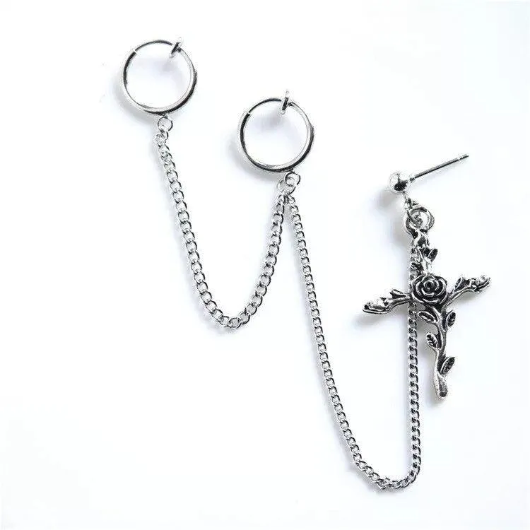 Gothic Personality Cool Hoop Earrings Dangle Cross