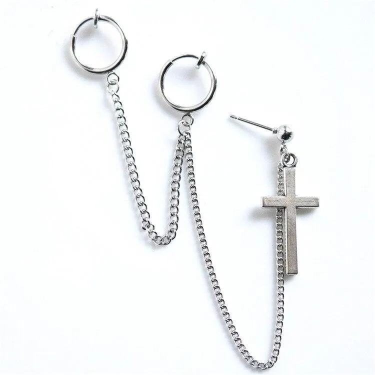 Gothic Personality Cool Hoop Earrings Dangle Cross