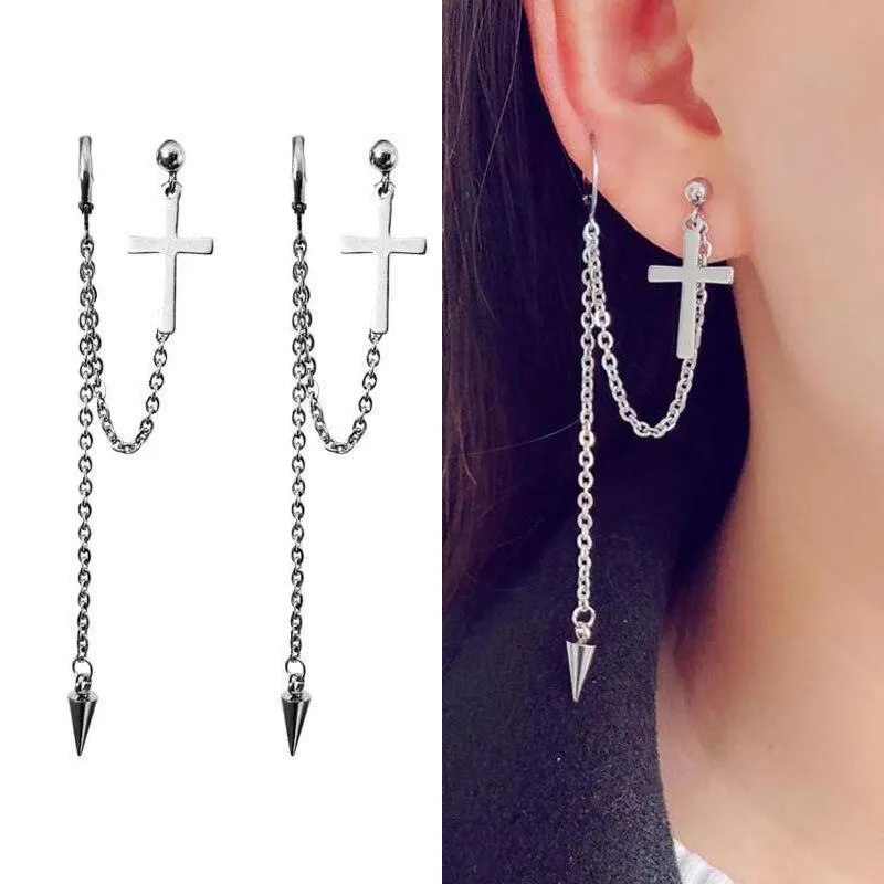 Gothic Personality Cool Hoop Earrings Dangle Cross