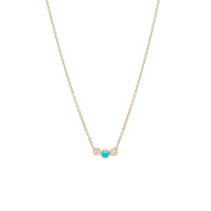 Graduated Diamond and Turquoise Bar Necklace in Yellow Gold