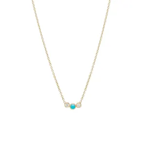 Graduated Diamond and Turquoise Bar Necklace in Yellow Gold