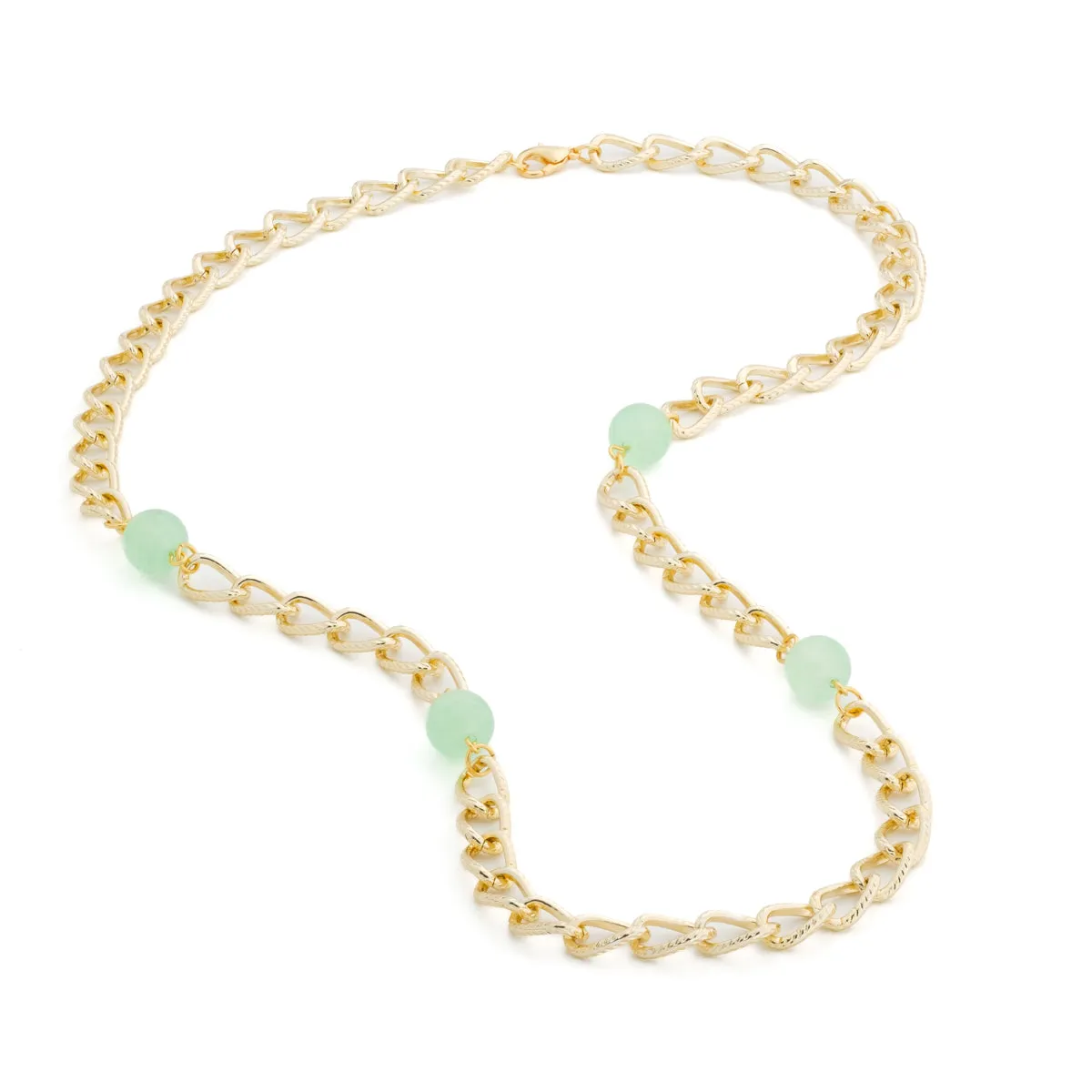 Green Jade Gold Curb Chain Necklace