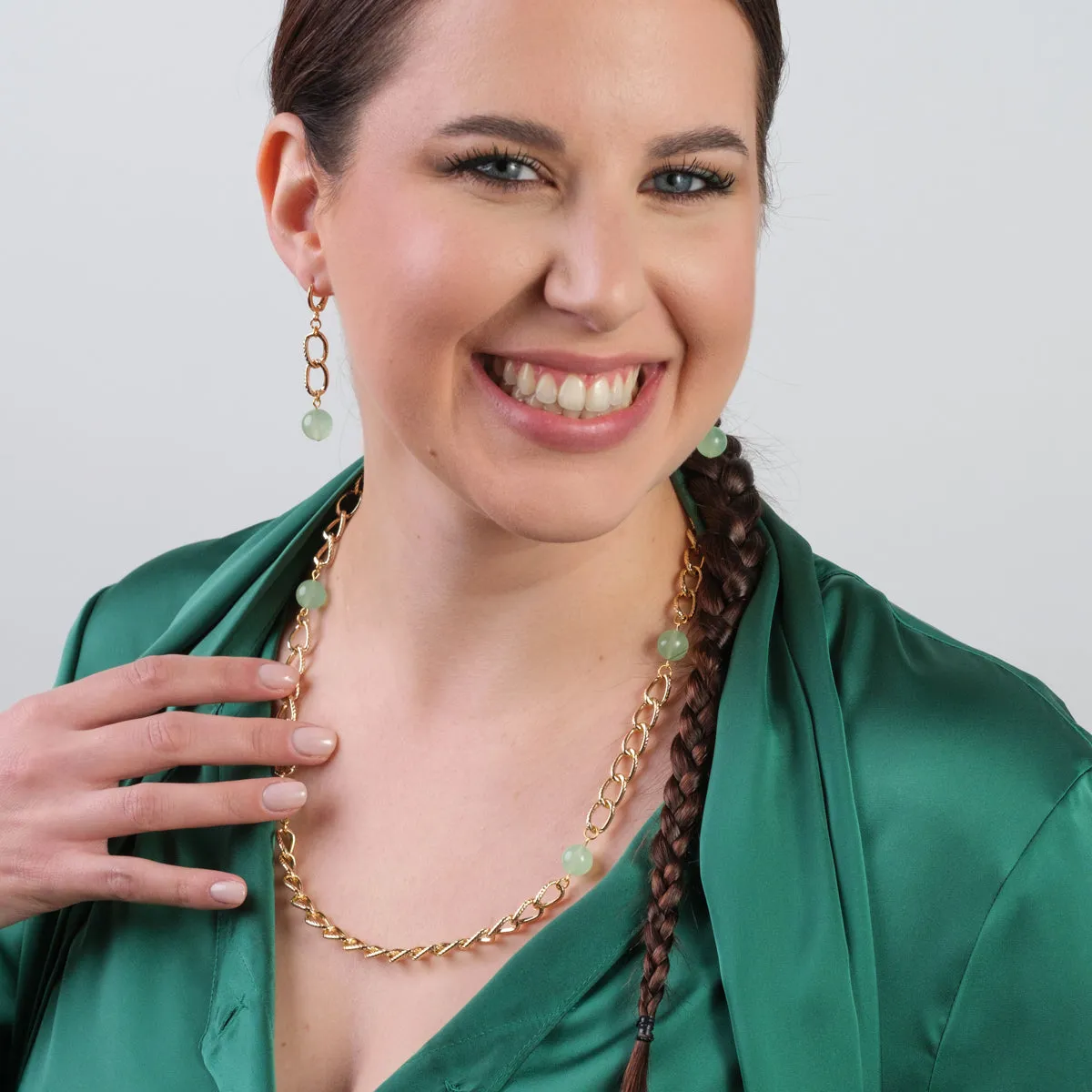 Green Jade Gold Curb Chain Necklace