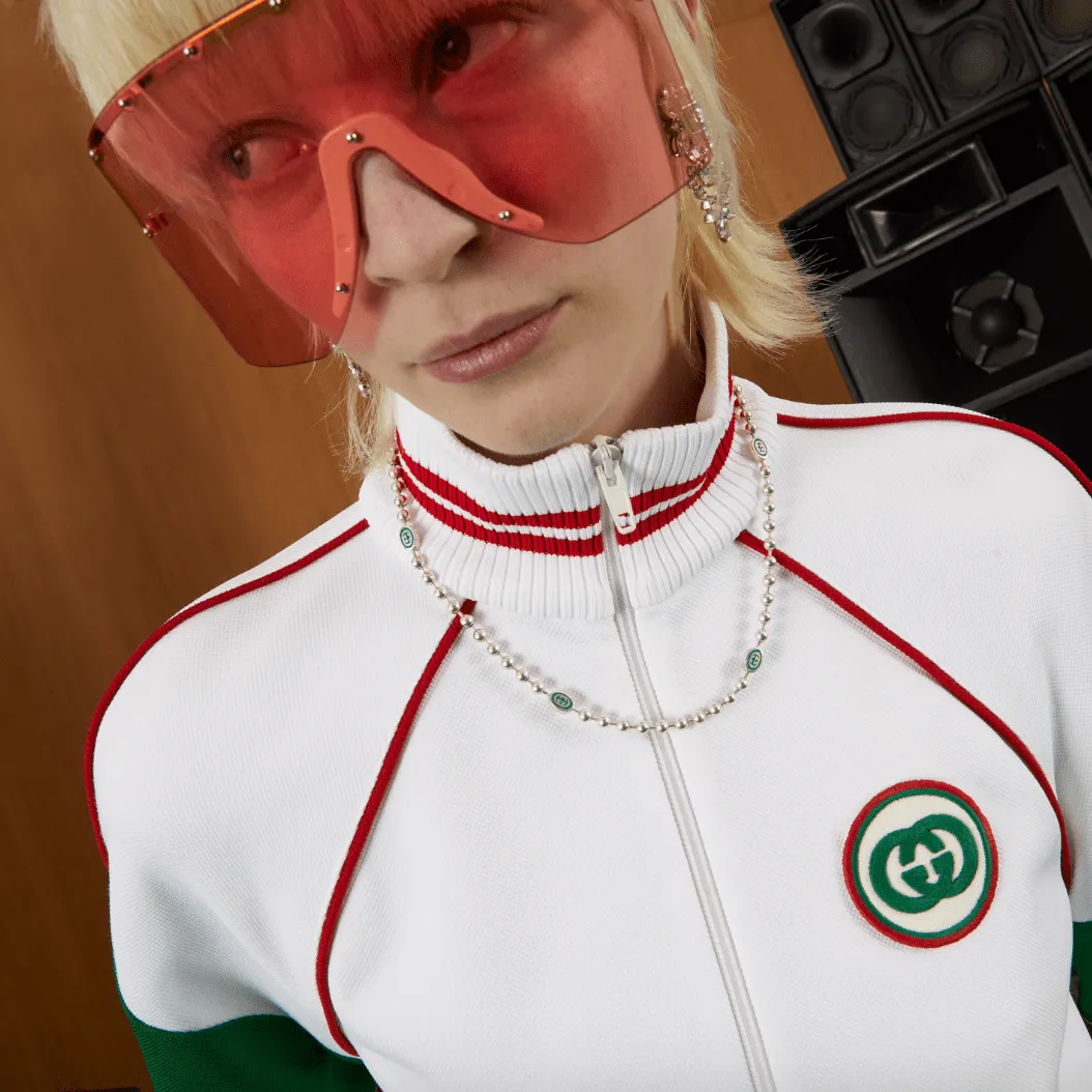 GUCCI INTERLOCKING G SILVER BOULE NECKLACE GREEN ENAMEL