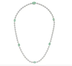 GUCCI INTERLOCKING G SILVER BOULE NECKLACE GREEN ENAMEL