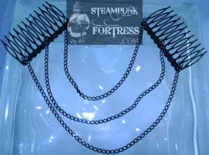 HAIR TIARA BLACK 3 CHAINS TIARA COMBS MINIMALIST STARR WILDE STEAMPUNK FORTRESS