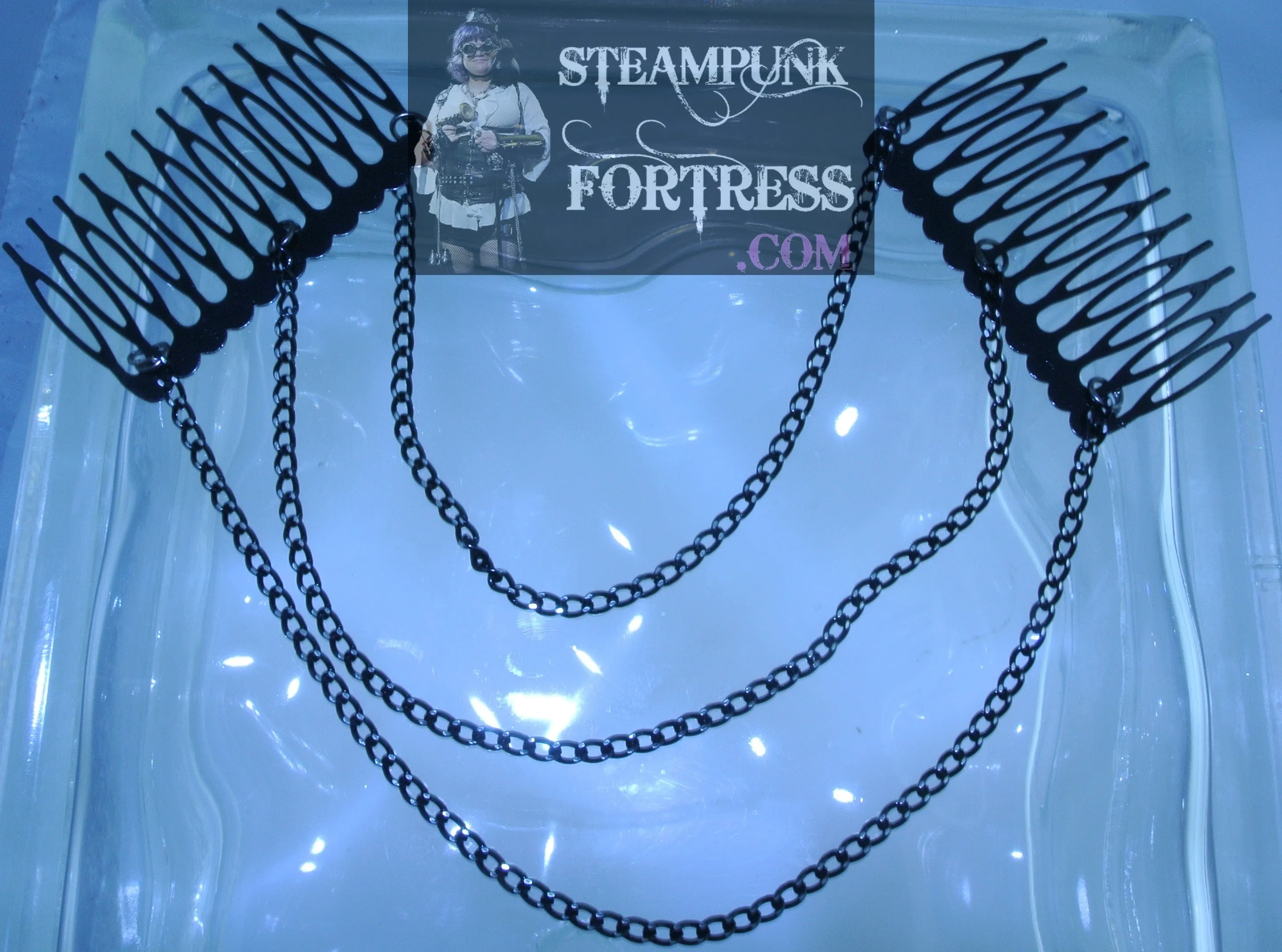 HAIR TIARA BLACK 3 CHAINS TIARA COMBS MINIMALIST STARR WILDE STEAMPUNK FORTRESS