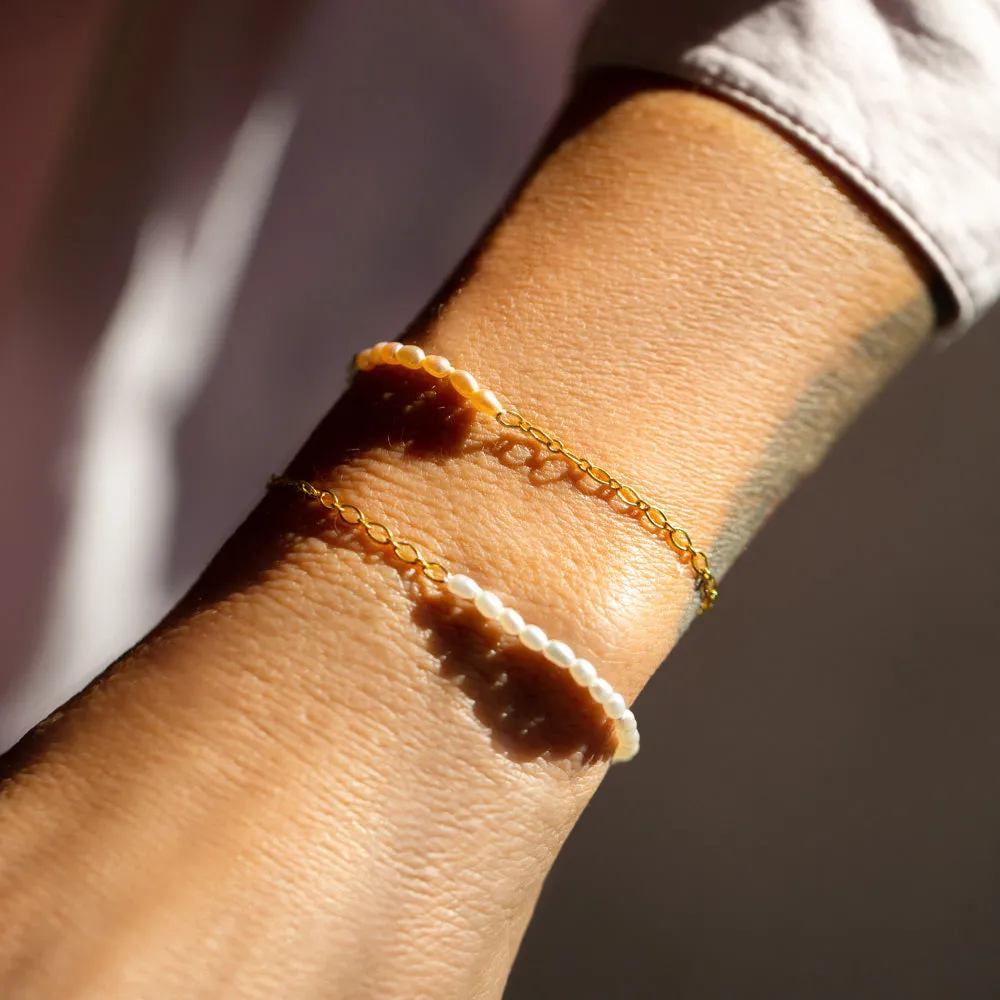 Half Oval Chain & White Seed Pearl Bracelet