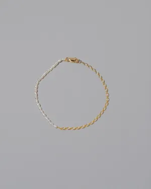 Half Oval Chain & White Seed Pearl Bracelet