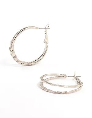 Hammered Silver Double Hoop Earrings