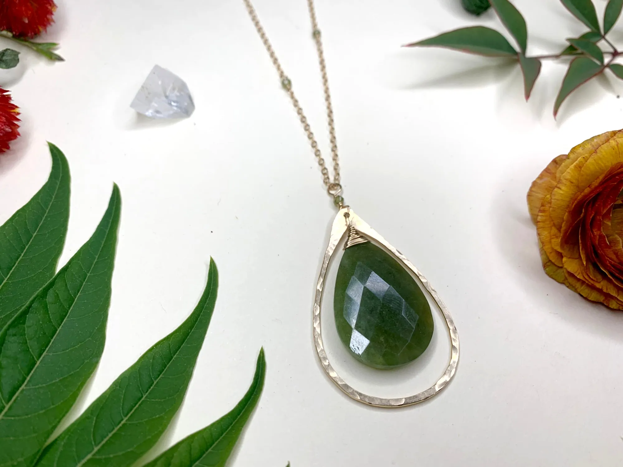 Hammered Teardrop Hoop Necklace