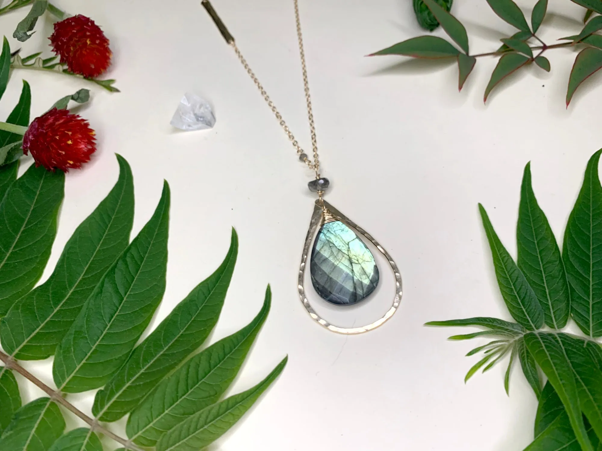 Hammered Teardrop Hoop Necklace