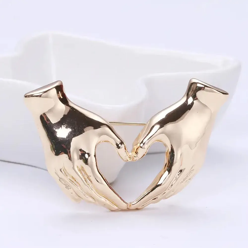 Hand Pose Heart Brooch