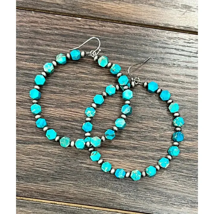 Handmade Hexa Gemstone Hoop Earrings