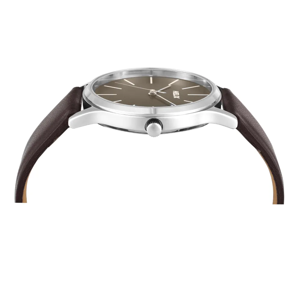 Helix By Timex Brown Round Analog Leather Watch Men -TW054HG03