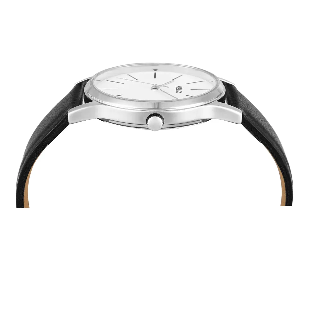 Helix By Timex White Round Analog Leather Watch Men -TW054HG00