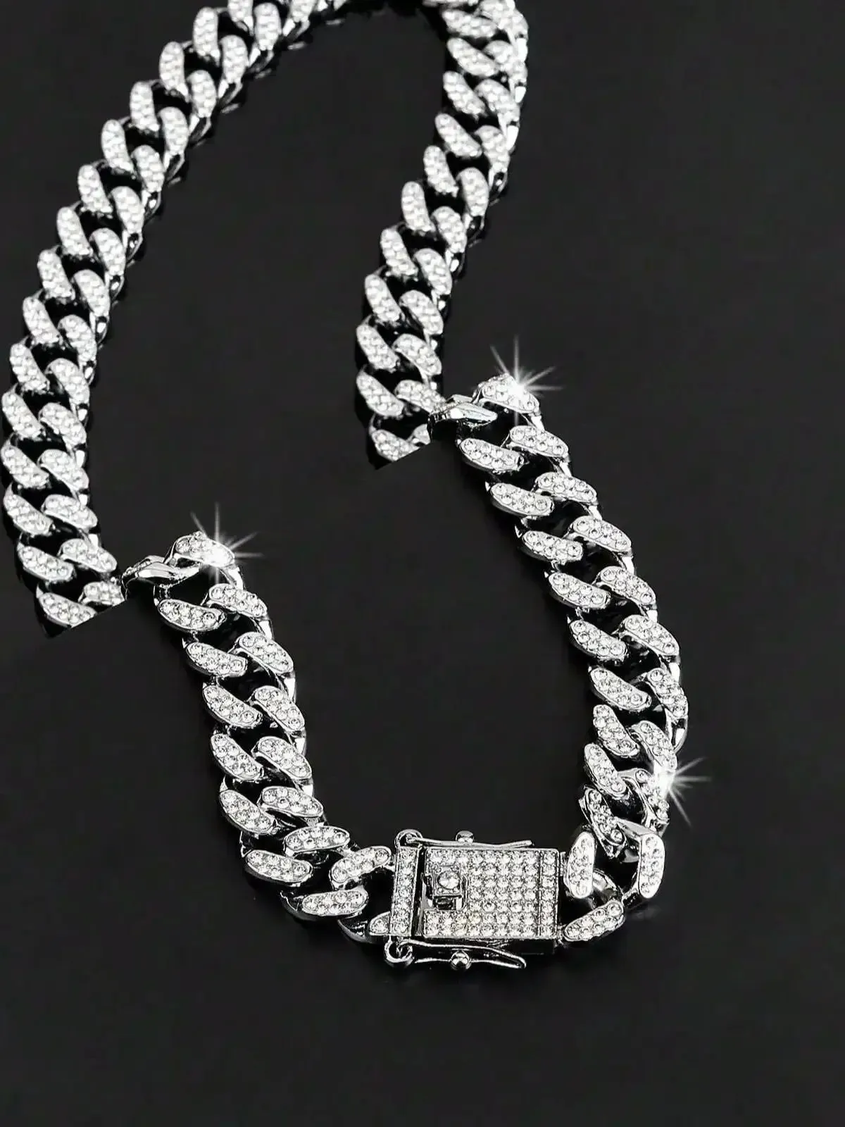 Hip Hop Rhinestone Necklace Set