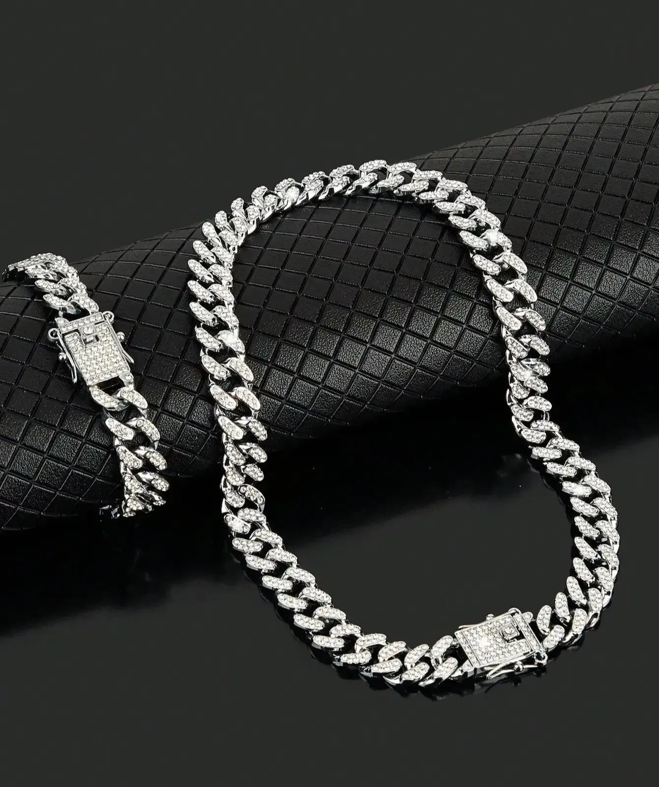 Hip Hop Rhinestone Necklace Set
