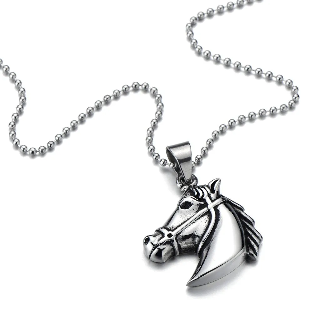Horse Trojan Pendant Necklace for Men for Stainless Steel with 23.4 in Ball Chain