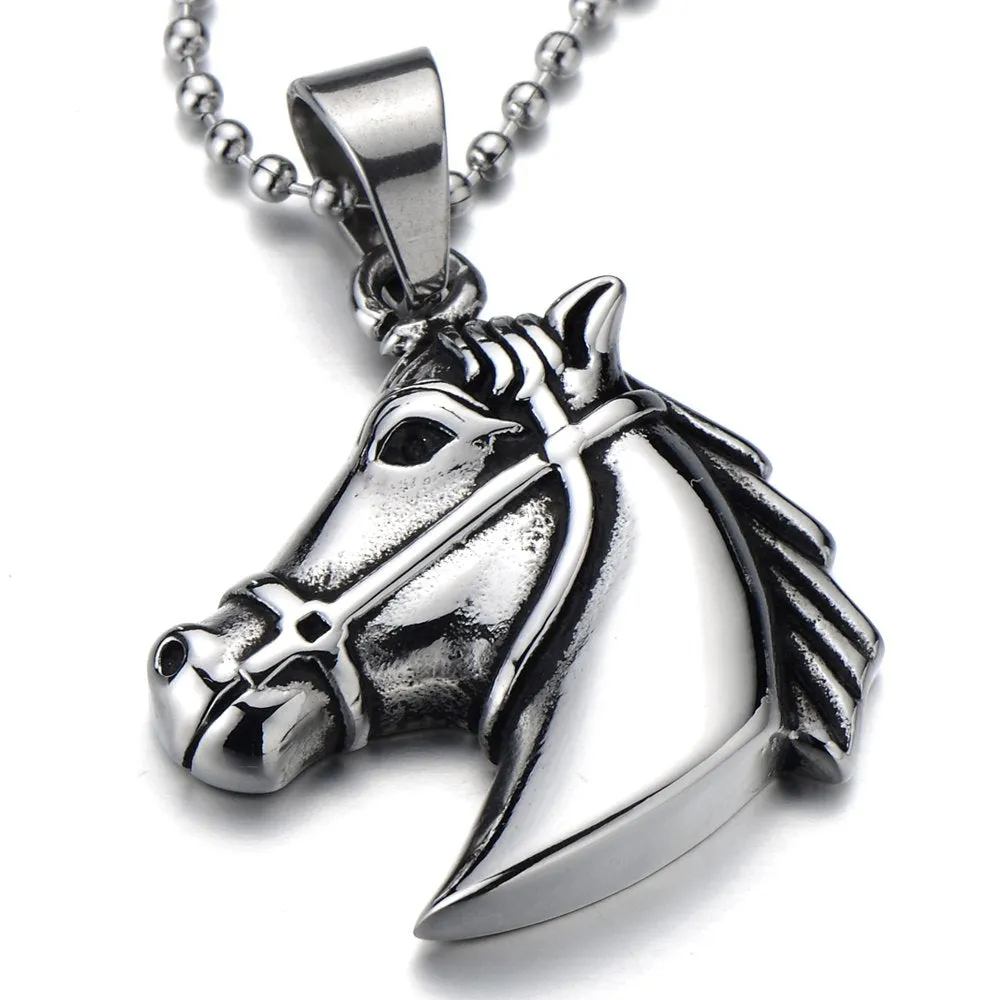 Horse Trojan Pendant Necklace for Men for Stainless Steel with 23.4 in Ball Chain
