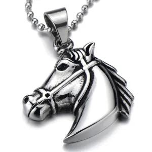 Horse Trojan Pendant Necklace for Men for Stainless Steel with 23.4 in Ball Chain