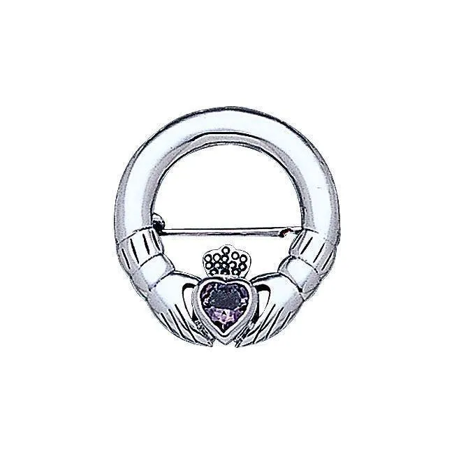 Irish Claddagh Silver Brooch with Gem TBR252