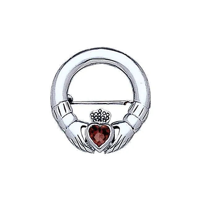 Irish Claddagh Silver Brooch with Gem TBR252
