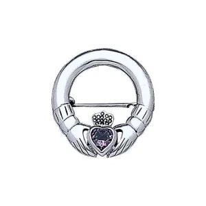 Irish Claddagh Silver Brooch with Gem TBR252