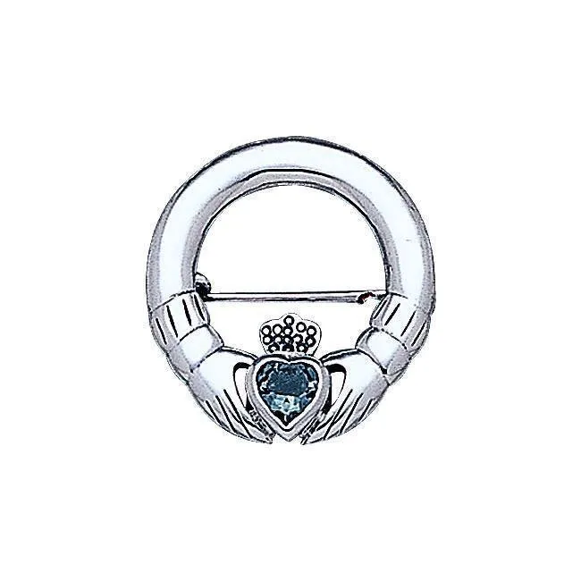 Irish Claddagh Silver Brooch with Gem TBR252