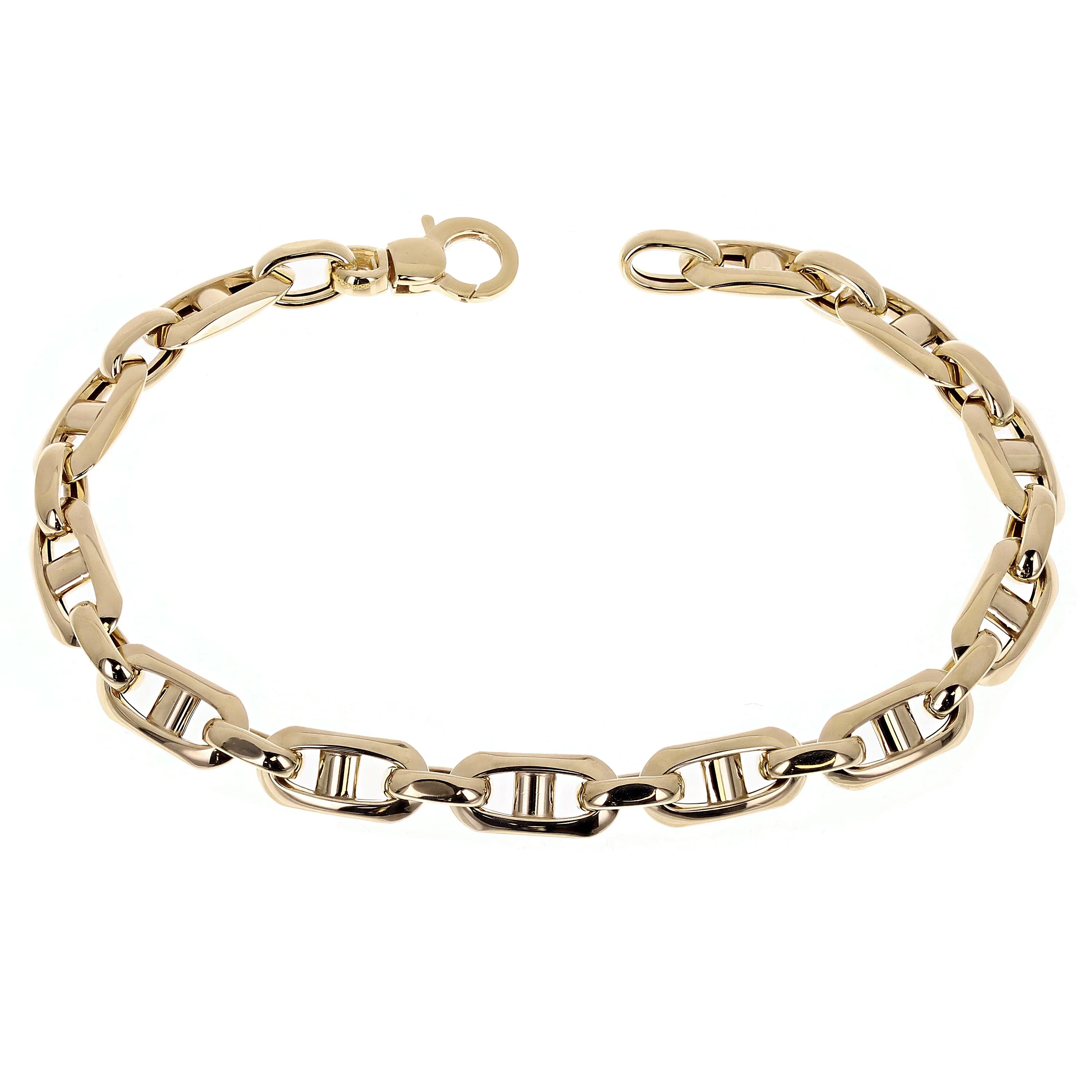 Italian 14k Yellow Gold Fancy Hollow Anchor Mariner Link Bracelet 8.5" 7mm 6.9g