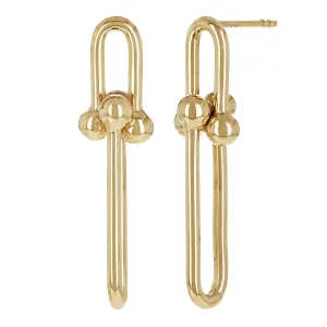 Italian 14k Yellow Gold Solid U Shape Hardwear Link Dangling Earrings 1.4" 3.4g