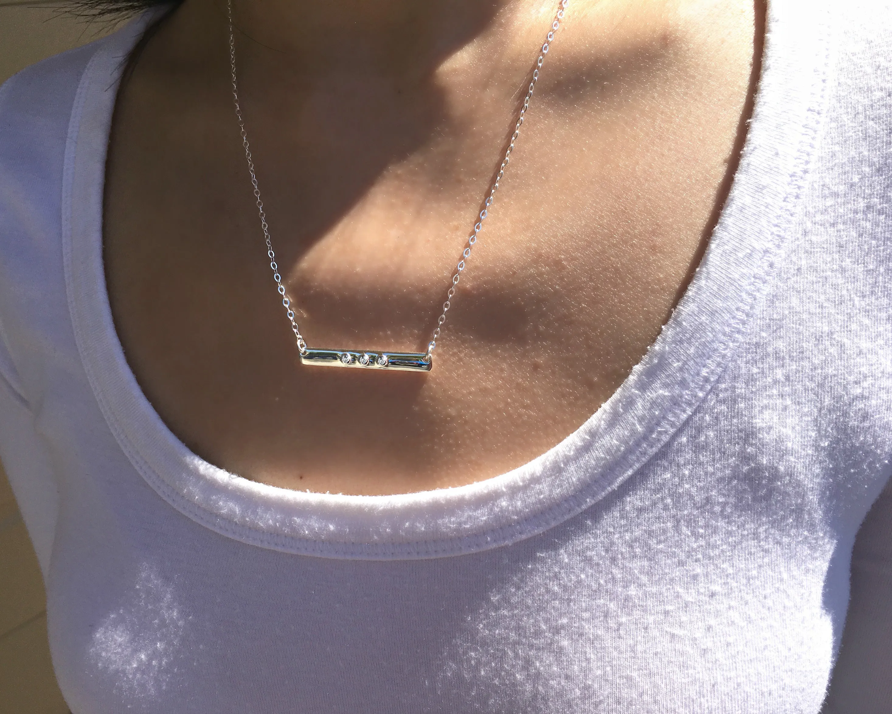 jenny three cz bar necklace  •  joy faith patience