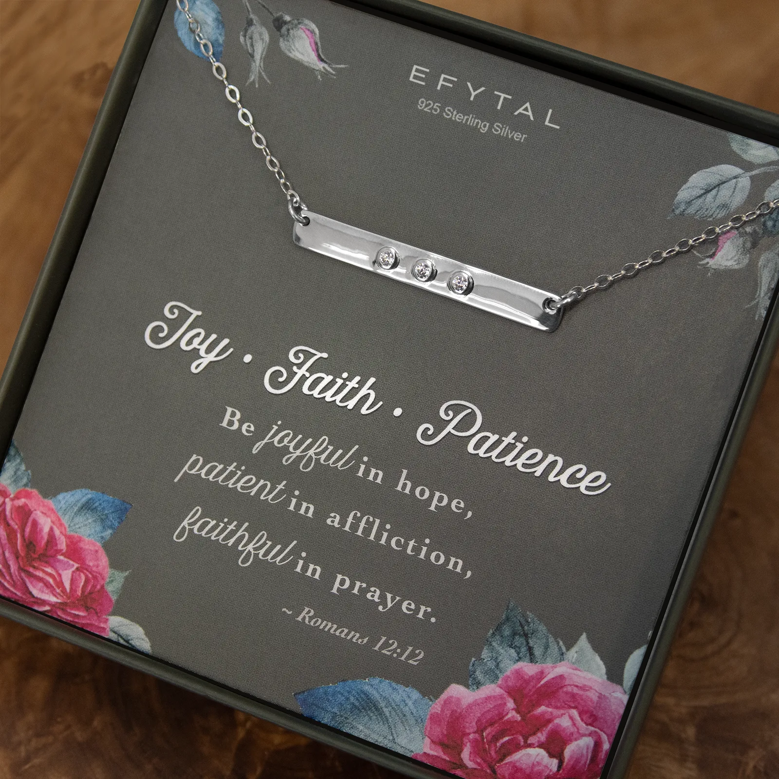 jenny three cz bar necklace  •  joy faith patience