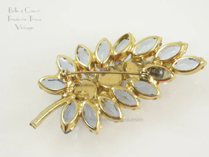 Juliana Leaf Ice Blue with Scooped Out AB Coated Stones Vintage Brooch 1960s