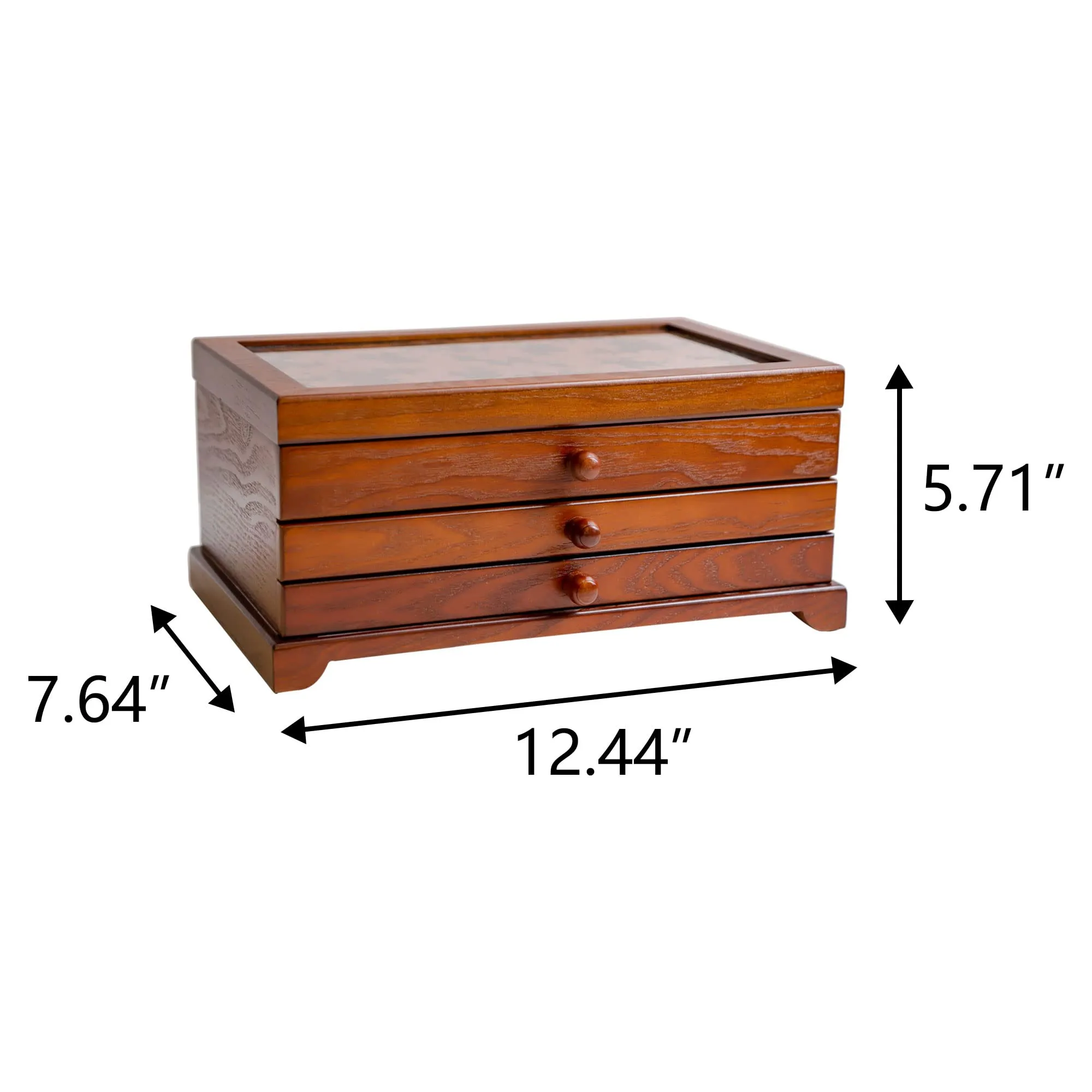 Kendal Wooden Jewelry Box, 3 Layer Jewelry Box for Women, Jewelry Holder Organizer, Wood Jewelry Storage Case for Necklaces, Earring, Rings