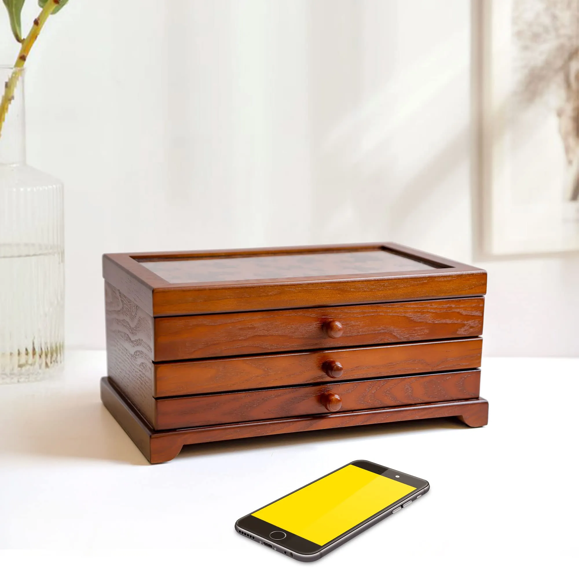 Kendal Wooden Jewelry Box, 3 Layer Jewelry Box for Women, Jewelry Holder Organizer, Wood Jewelry Storage Case for Necklaces, Earring, Rings